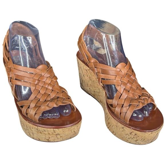 Tory Burch Women’s Killian Brown Leather Woven Wedge Sandals Size US 7.5 - Picture 5 of 12